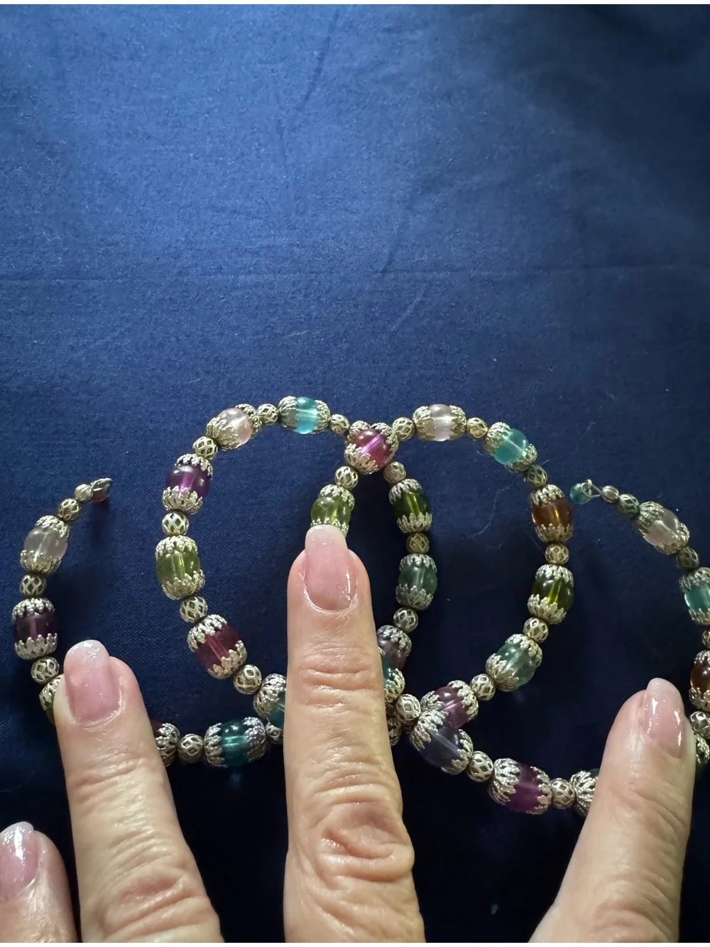 Silver-Tone Multi-Color Glass Bead Stretch Bracelet